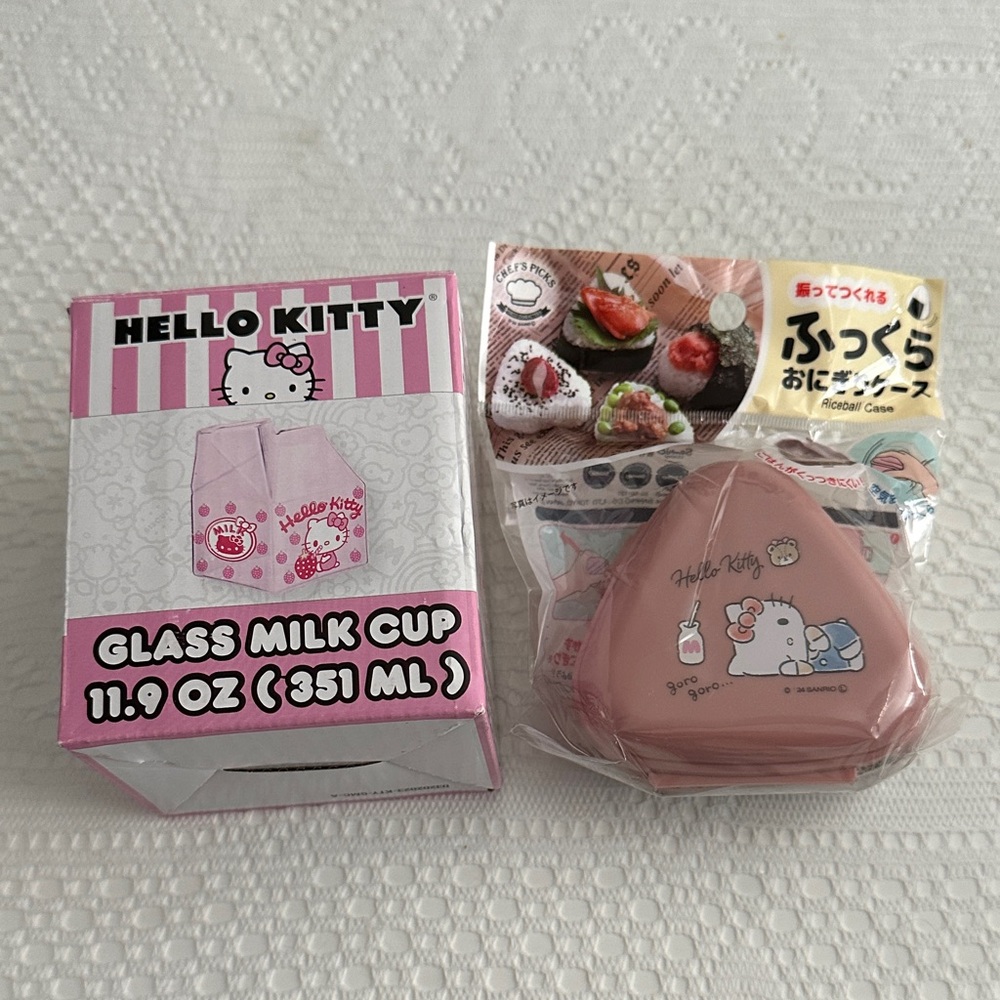 Hello Kitty Pink Glass Cup and Rice Mold Set
